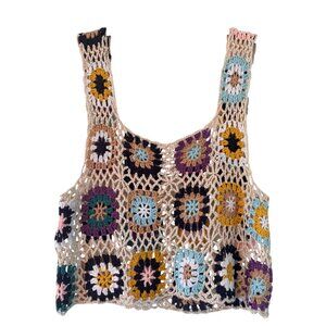 Rebellion Granny Square Crochet Tank Top Boho Multicolor Handmade Style